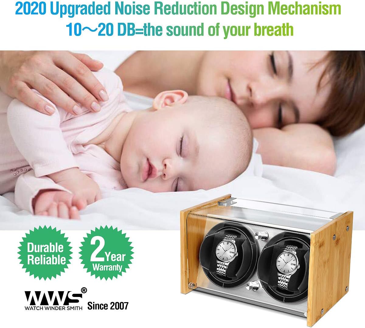 Bamboo Watch Winder for 2 Large to Small Automatic Watches by Watch Winder Smith: WATCH WINDER SMITH: Home Improvement