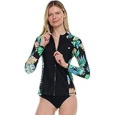 Hurley Rash Guard for Women Full Zip, Zip Up Long Sleeve Swim Shirts for Women, Surfing Top UPF 50+ SPF Sun & UV Protection