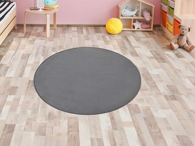 Primaflor - Ideen in Textil Kinderteppich SITZKREIS Grau Rund 200 cm, Kurzflor Kinderzimmerteppich Spielteppich Teppich für K