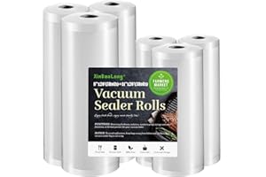 XINBAOLONG Vacuum Sealer Bags For Food:6 Pack 3 Rolls11"x20' +3 Rolls 8"x20' Commercial Grade BPA Free Bag Rolls-Durable Customized Size Food Vac Bags for Storage and Sous Vide Cooking-Puncture Prevention