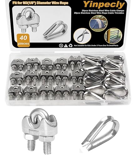 YAMASO 20PCS 1/8 Inches M3 Stainless Steel Wire Rope Cable Clip