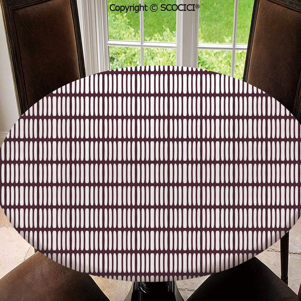 Home-DIY Elastic Edged Table Cover, Round Tables Tablecloth Table Cloth, Lady Fingers Biscuits Inspired Round Edged Dashes Lines Repeating Waterproof Table Pads 63"