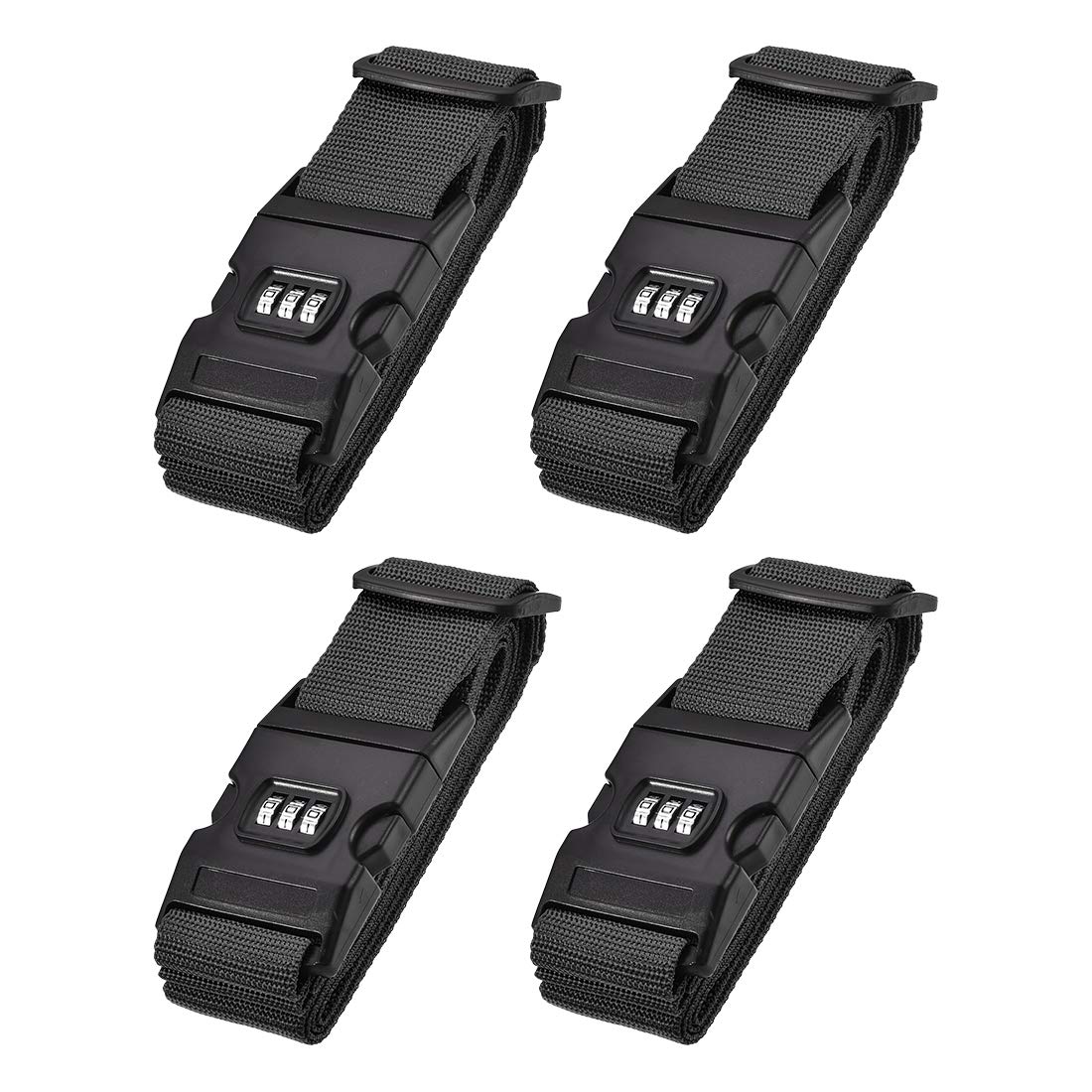 sourcing map Luggage Straps Suitcase Belts with Buckle, Combination Lock, 2Mx5cm Adjustable PP Travel Packing Accessories, Black 4Pcs — image 1