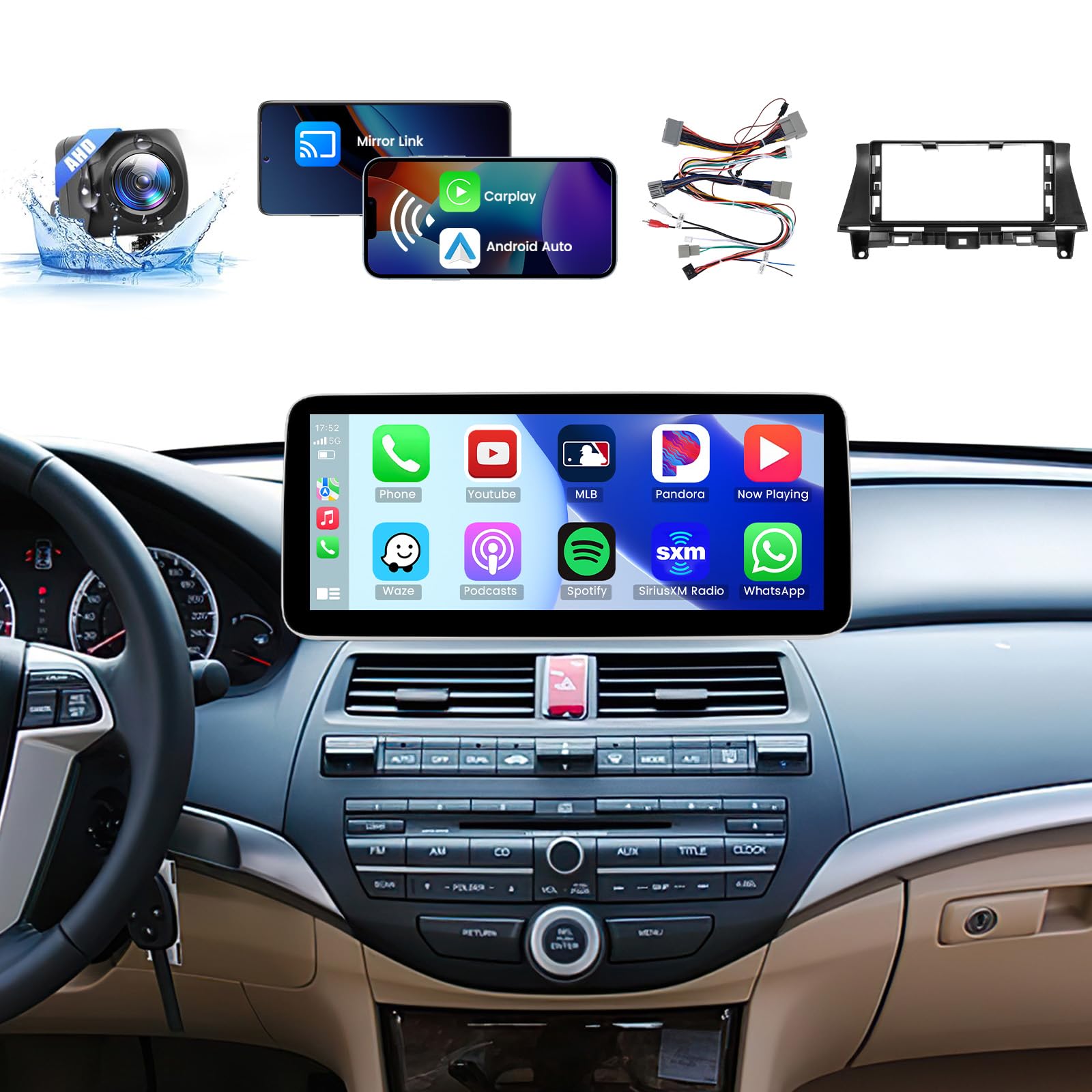 Photo 1 of [4G Internet + 5GHz WiFi] 8 Core 2+32G Car Radio for Honda Accord 8th 2008-2013, 12.3-Inch Touch Screen for Accord with Carplay Bluetooth 5.0, DSP/32EQ, AM/FM/RDS, 1920 * 720 Resolution