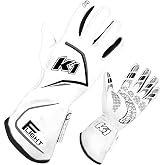K1 Race Gear K1 Flight Adult Nomex&reg; Auto Racing Gloves SFI 3.3/5 - White, Grey - Large