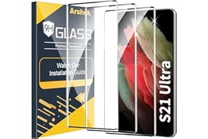 ARSHEK 3 Pack Galaxy S21 Ultra Screen Protector, 9H Tempered Glass, Ultrasonic Fingerprint Support, 3D Curved,HD Clear Scratch Resistant for Samsung Galaxy S21 Ultra 5G Glass Screen Protector