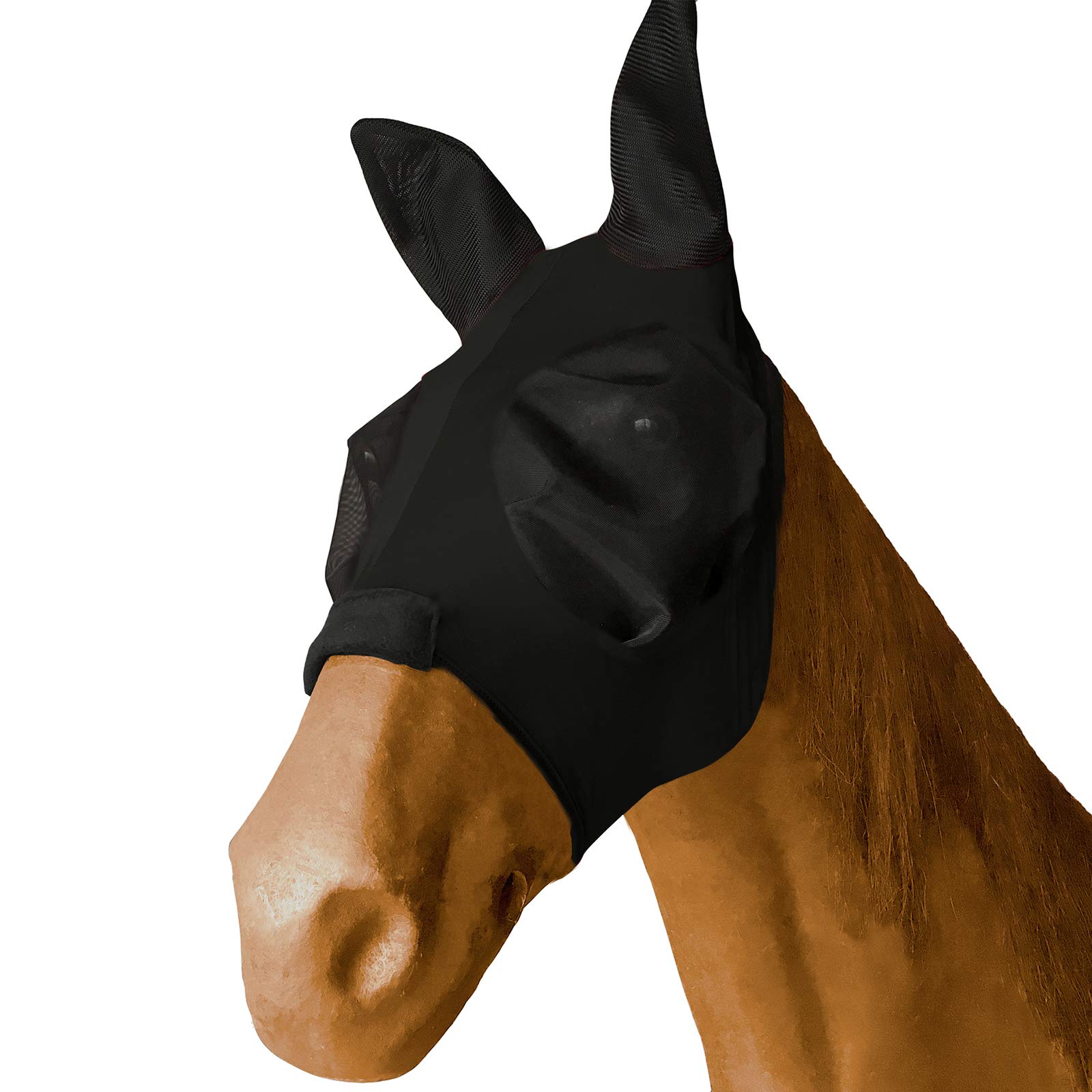 Leberna Horse Mesh Fly Mask with Ears, Soft Lycra Mesh Mask Anti-UV with Ears Cob Black