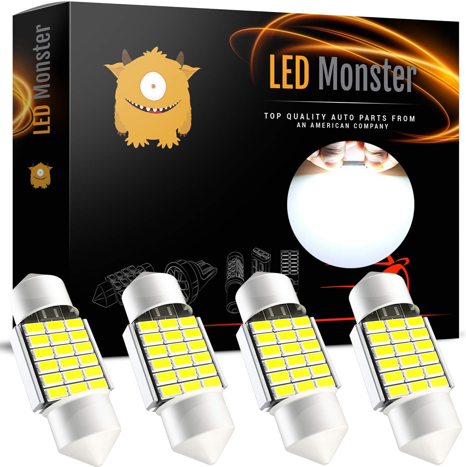 LED Monster Extremely Bright 400 Lumens 3020 Chipset Canbus Error Free LED Bulbs for Interior Car Lights License Plate Dome Map Door Courtesy 1.25Ó 31MM Festoon DE3175 6428 Xenon White