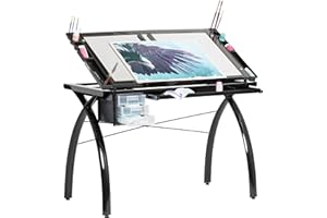 SD STUDIO DESIGNS Futura Crafting, Drafting, Drawing Table with Adjustable Top, Black and Clear Glass,43.25"W x 24"D x 31.5"H