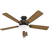 Hunter 52 inch Indoor Ceiling Fan with LED Light - Bronze Ceiling Fan with Pull Chain, For Bedroom, Living Room, or Kitchen, 