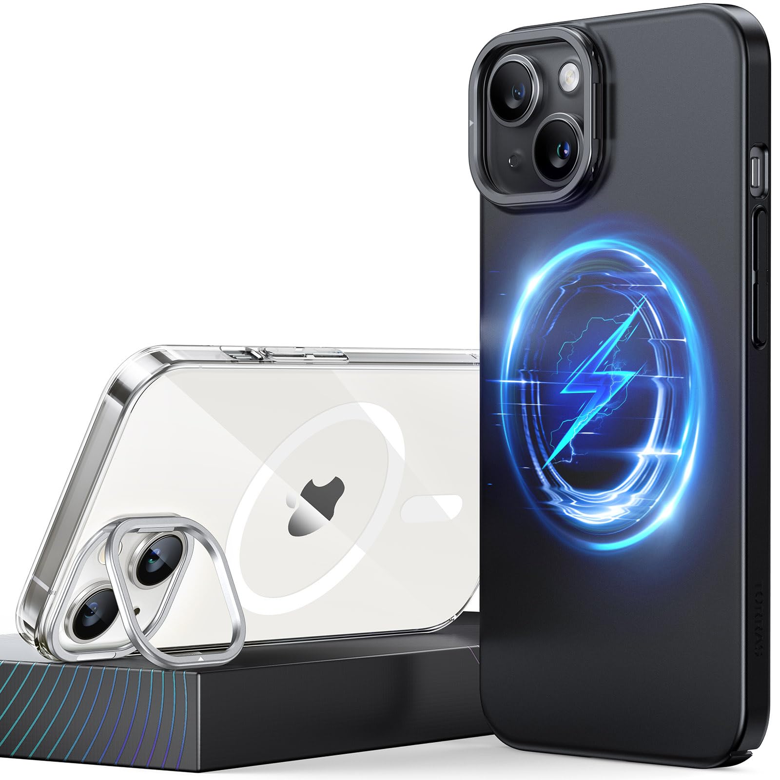 TORRAS Ultra Thin for iPhone 15 Case with MagSafe, Invisible Lens Stand, Light Slim Fit Velvety Touch, Protective Hard Anti-Scratch Magnetic Case for iPhone 15 Cover, Matte Black — image 1