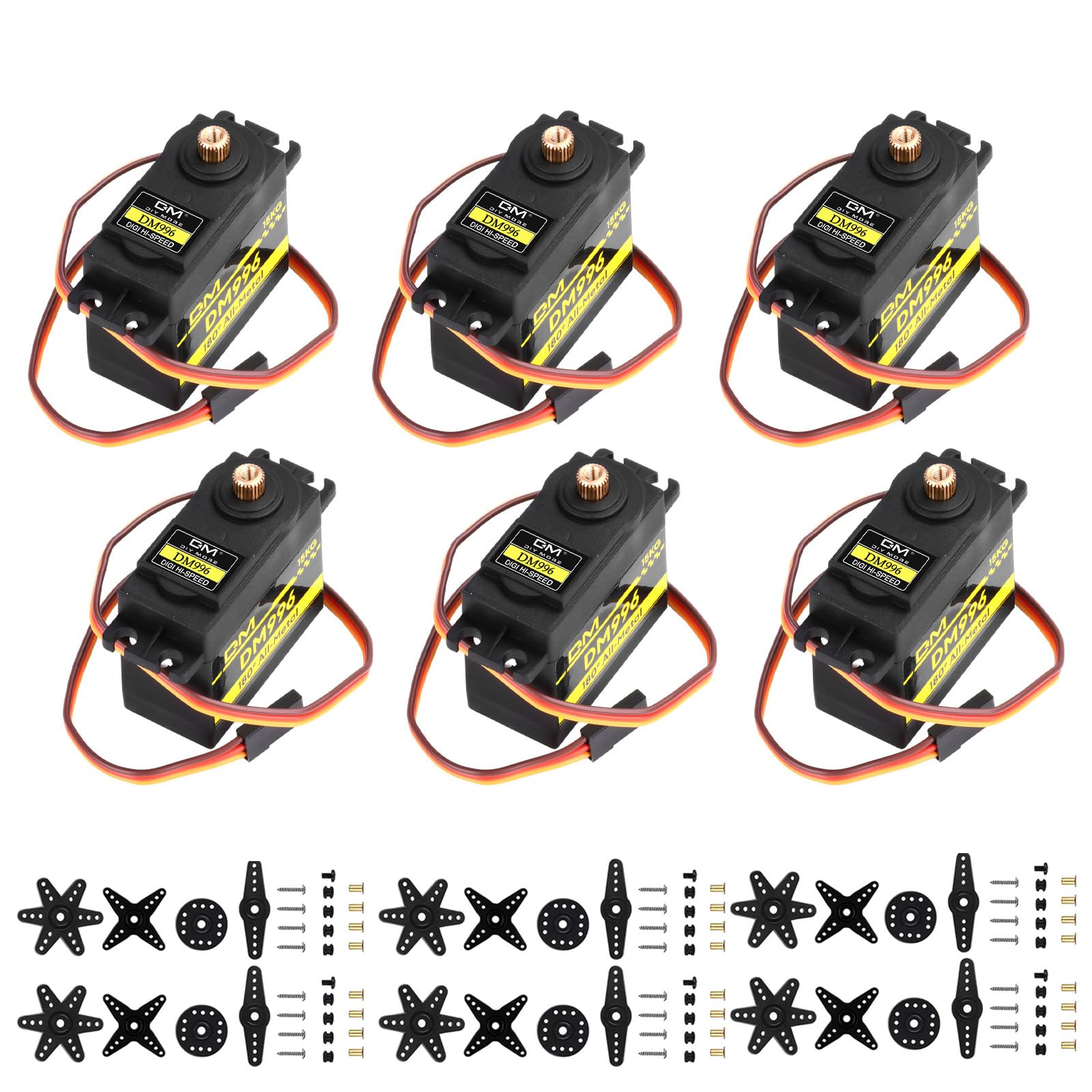 diymore 6PCS DM996 Metal Gear High Speed Torque 15KG Digital Servo Motor for RC Helicopter Airplane Car Boat Robot controls