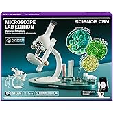 Science Can Microscope for Kids - 40X-1600X Magnification LED Biological Microscopes with 8 Slides, Educational Science Lab T