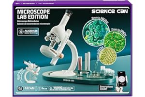 Science Can Microscope for Kids - 40X-1600X Magnification LED Biological Microscopes with 8 Slides, Educational Science Lab T