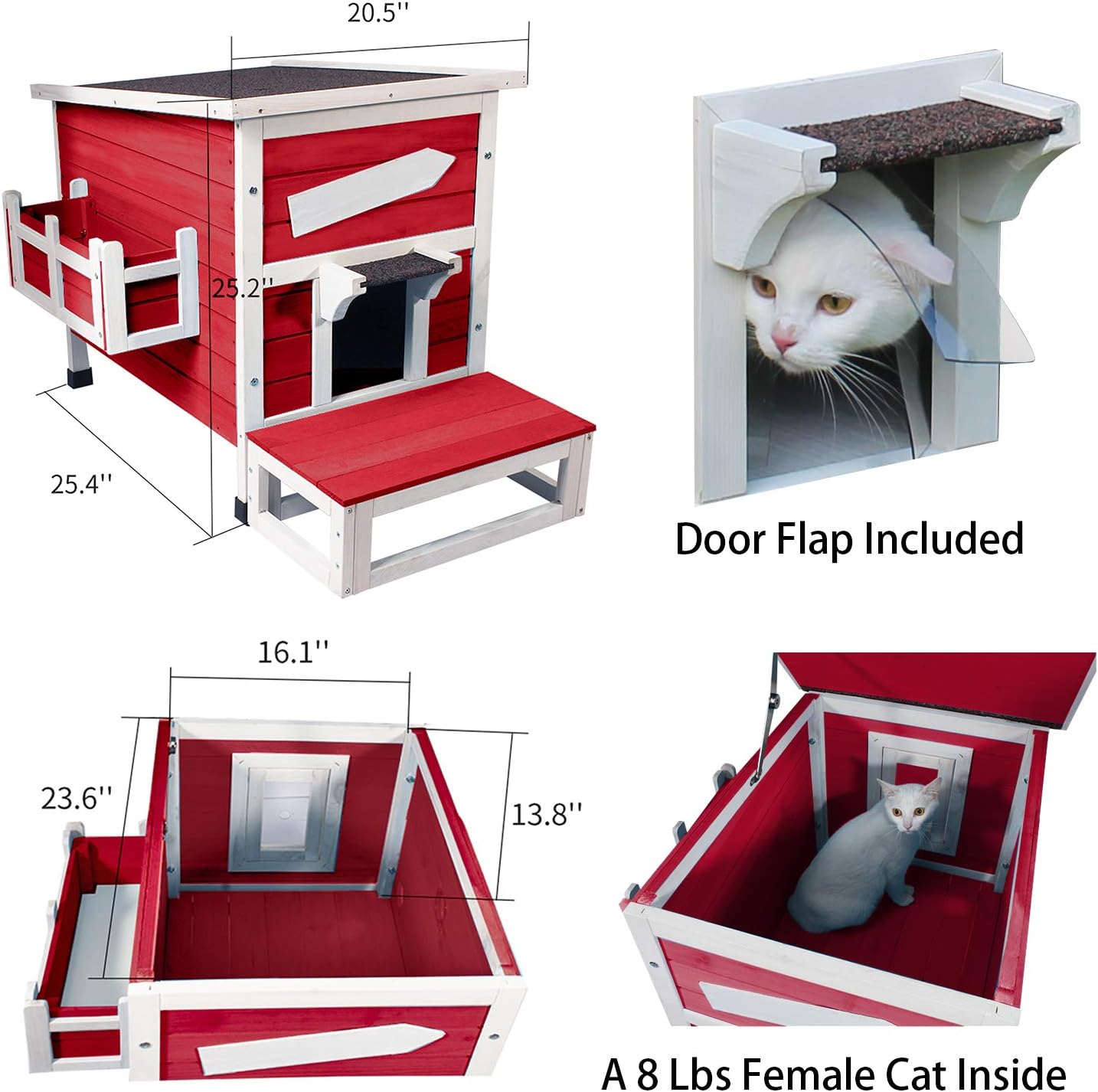 ROCKEVER Feral Cat Shelter Outdoor with Escape Door Rainproof Outside Cat House Two Story for Three-Four Cats Color Grey : Pet Supplies