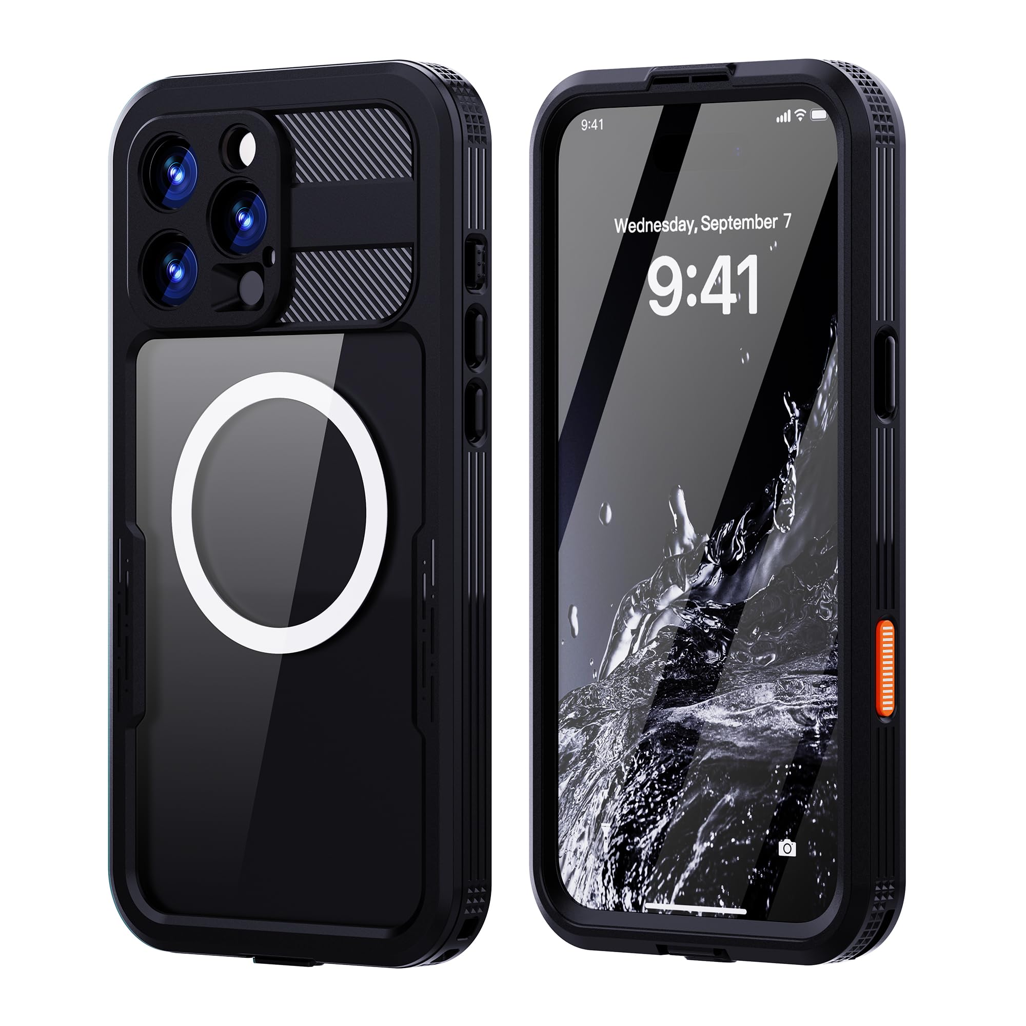 Douiinc Magnetic for iPhone 16 Pro Max Case, IP68 Waterproof Dustproof Case, [Compatible with Magsafe] [Built-in Screen Protector] Full Body Heavy Duty Rugged Phone Cover 6.9 inch Black