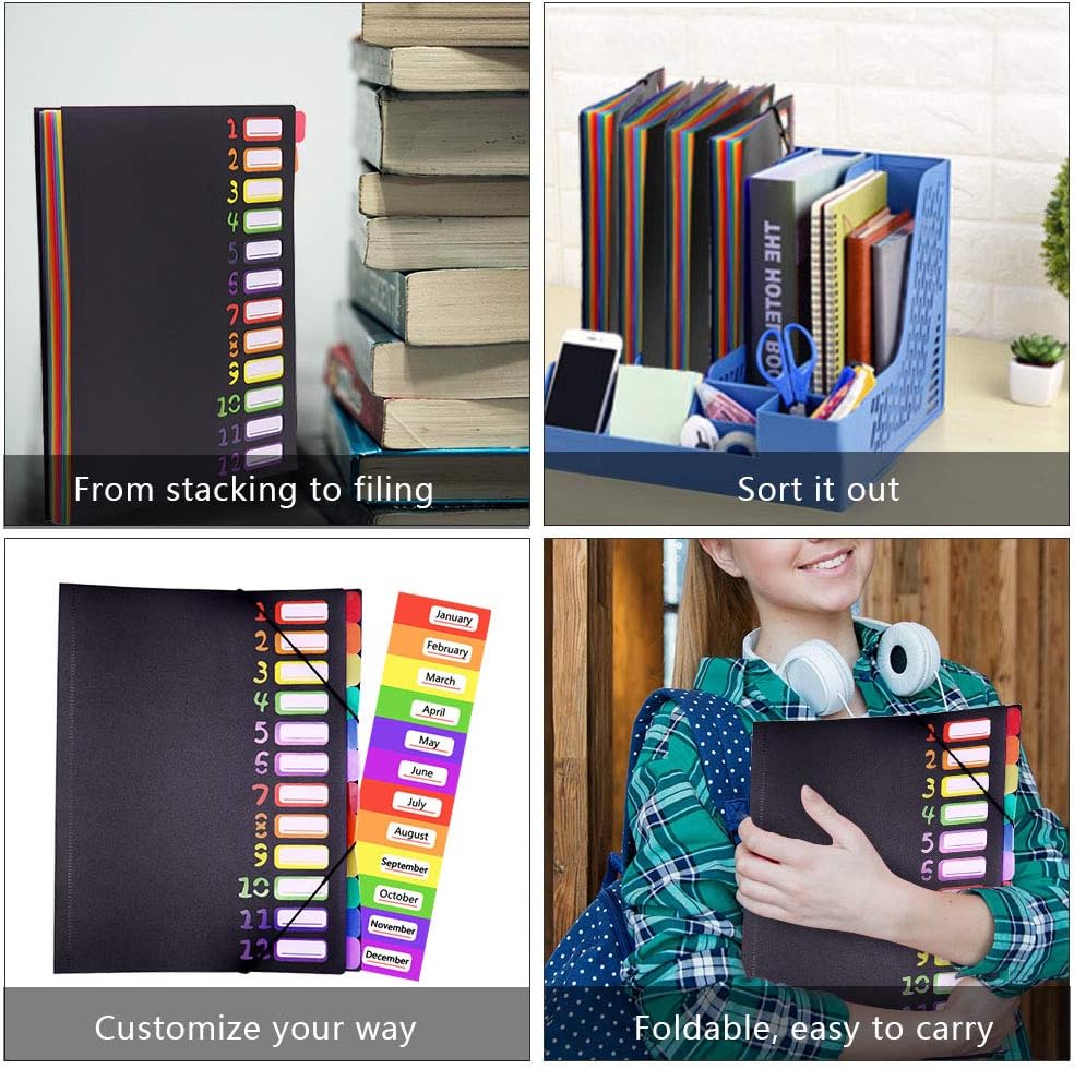 Edufun Expanding File Organizer 24 Pockets, Accordion Folders Letter Size Hold 240 Sheets, Assorted with Rainbow, Designed for Home, Office and School : Office Products