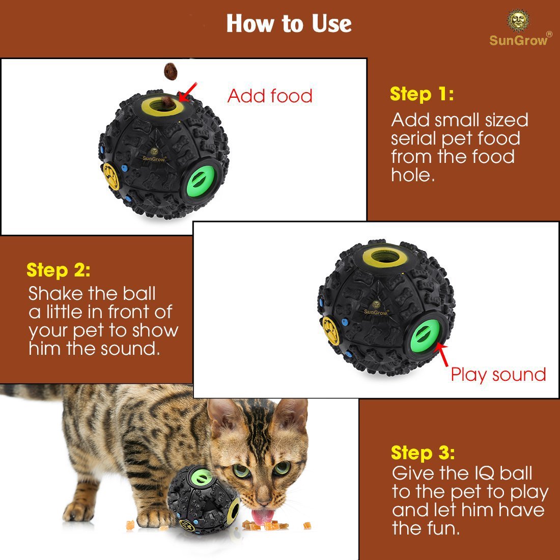 Fun & Entertaining Food Dispenser Ball for Cats by SunGrow (4”) - Physically and Mentally Stimulating: Non-Toxic, Easy to Clean, Lightweight Cat Toy : Promotes Healthy Teeth and Gums