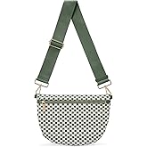 Woven Crossbody Bags For Women, Checkered Fashion PU Bum Bag Waist Pack, Travel Sling Purse with Adjustable Strap(Bean Green)