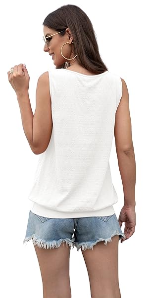 JOUICA WOMEN’S WHITE LAYERED TANK TOP CASUAL FLOWY GOING OUT TANK TOPS FOR WOMEN,WHITE,SMALL