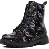 AWSOLE Women's Gothic Fantasy Combat Boots Men's Printed Ankle Boots | Lightweight Waterproof Leather Dark Fantasy Art Booties Printed Butterfly Skull Rose Combat Boots