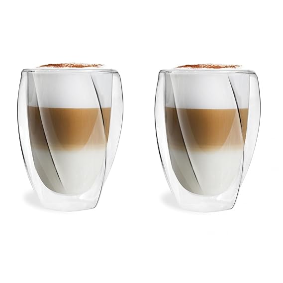 Vialli Design Cristallo doppelwandig Tee/Kaffee-Glas 300 ml 2er Set, 10 x 8 x 8 cm