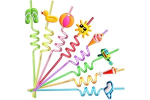 FZR LEGEND 24 Beach Drinking Crazy Silly Straws for Kids Beach Ball Pool Summer Birthday Party Supplies Favors Decorations End of Year Student Gifts Bulk Prizes with 2 PCS Cleaning Brushes