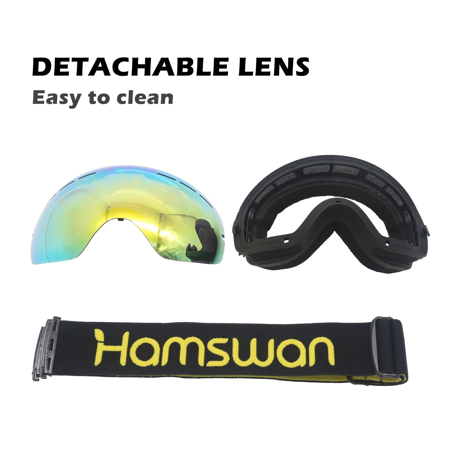 HAMSWAN Otg Ski Goggles, Snowboard Goggles Anti-fog UV400 Protection Detachable Double Lens Snow Goggles for Men, Women & Youth