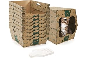 SOUJOY 8 Pack Disposable Litter Boxes for Cats, Foldable Enclosed Litter Box with Scoop, Anti-Splashing Double Layer Cardboard Travel Litter Tray for Cats Small Pets