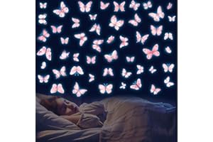 HSDSH Glow in The Dark Pink Butterfly Wall Decals，Glowing Luminous Watercolor Butterfly Wall Stickers Removable self-Adhesive Butterfly Decals for Girls Bedroom Kids Baby Nursery Living Room Decor