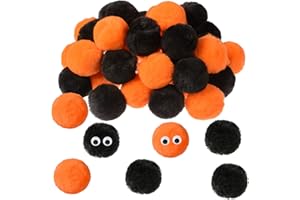 MIXTEACH 36 Pieces Acrylic Pompom Balls Halloween Costume Pom Poms Decorations Large Crafts Pom Balls Fuzzy Soft Pom Pom Balls for Halloween Christmas Accessories (2 Inch, Black and Orange)