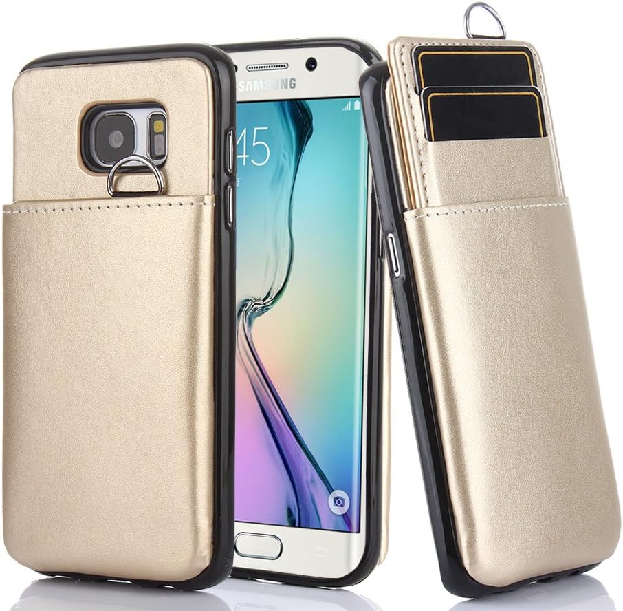CaseHaven Galaxy S7 Edge Wallet Case, Pull-out Tab, 2 Card Holder ID Slot, Protective Leather Drop Protection Card Case For Samsung Galaxy S7 Edge - Gold