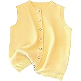 GORGLITTER Women's Pearl Button Up Sweater Vest Crew Neck Sleeveless Knit Tank Tops Fall Cardigan