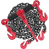 Lechansen 5/16'' - 3/8'' Chain Binders G80 with 5/16 inch Transport Chain Grade 80 × 10ft, Ratchet Load Binder 5/16 to 3/8 with G80 Grab Hook, 5,400lbs Working Load Tie Down