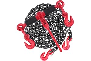 Lechansen G80 Chain Binder 1/4'' -5/16'' with 1/4 G80 Chains ×10ft,1/4 Inch Transport Chain and Ratchet Load Binder 1/4 to 5/16 with G80 Grab Hook,2 600lbs Working Load -1 Pack