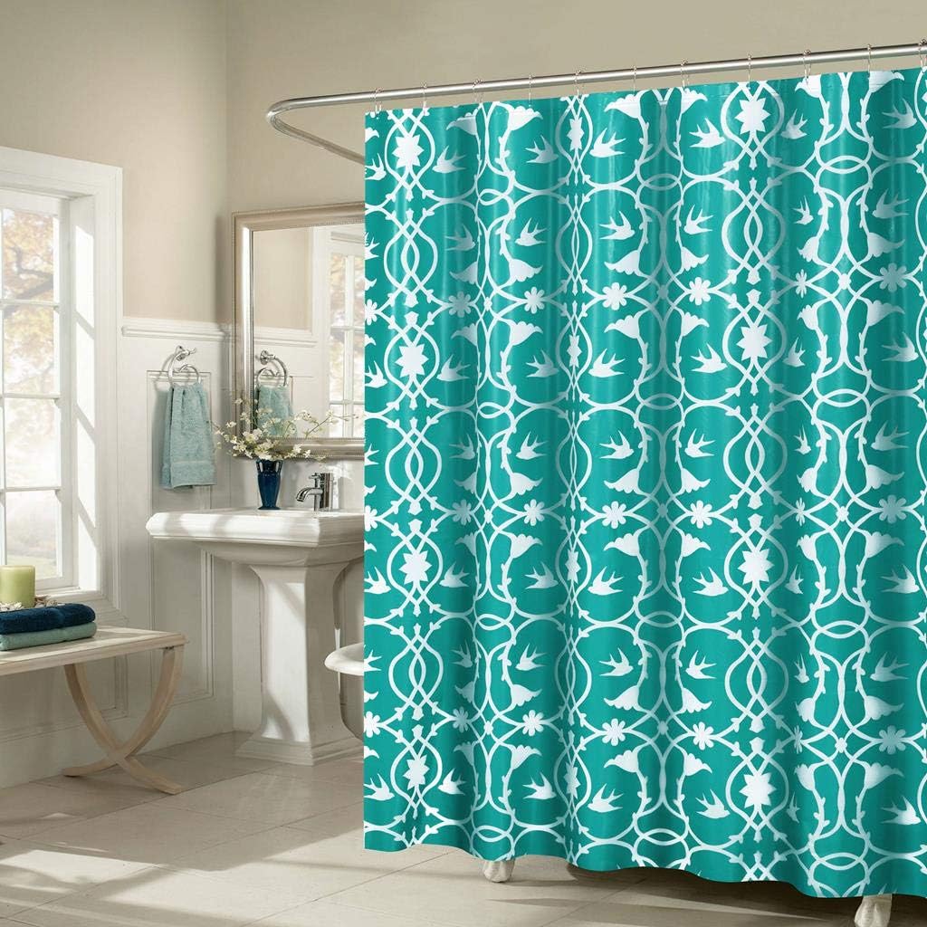 Duck River Textile Katrina Floral Peva Shower Curtain Liner & Hooks Set, 72 x 72, Aqua Blue