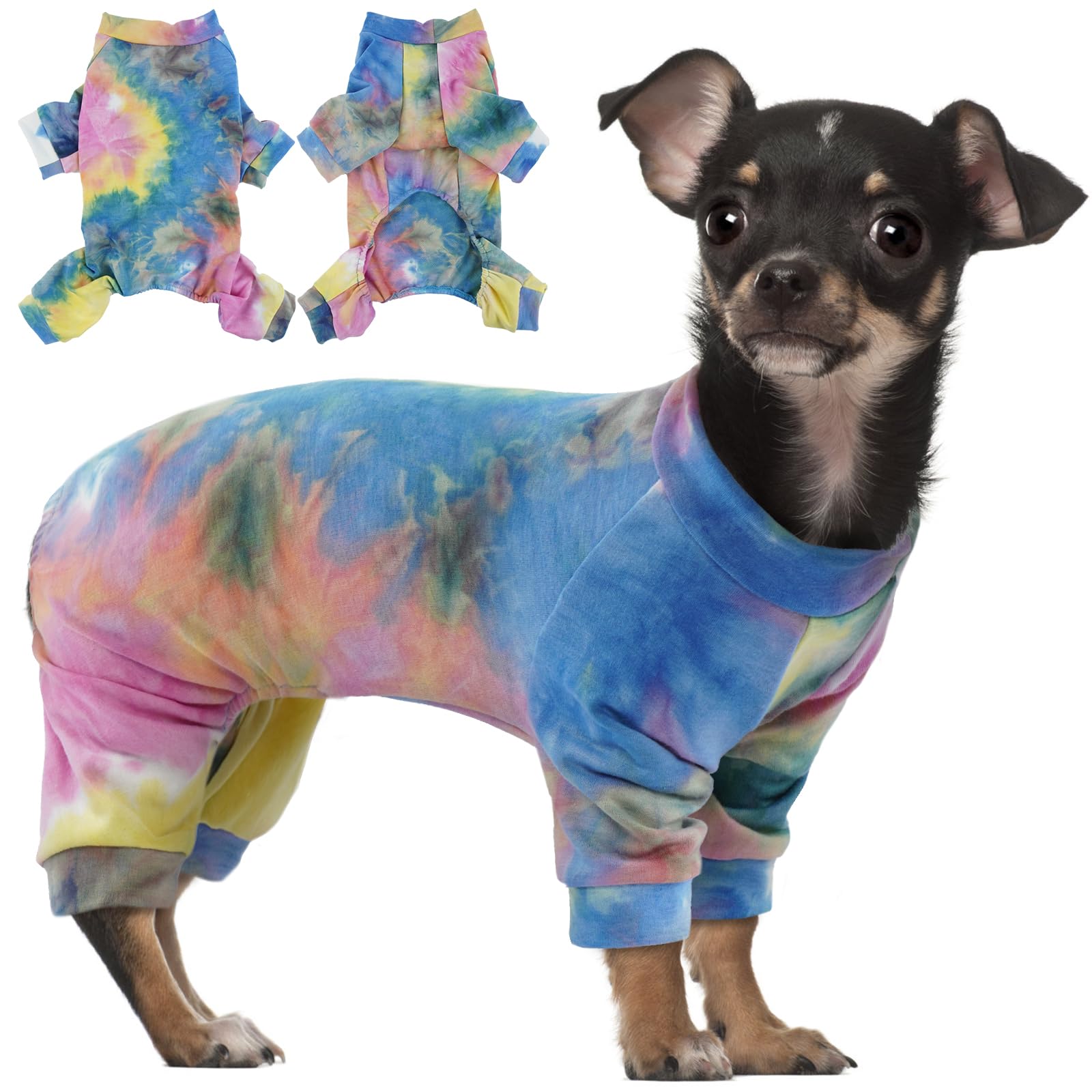 Hjumarayan Dog Onesie - Stretchy Pyjamas with Legs, Post Op Recovery Suit Male, Dog Body Suit after Surgery, Baby Grow for Chihuahua, Toy Poodle (Colorful XS)