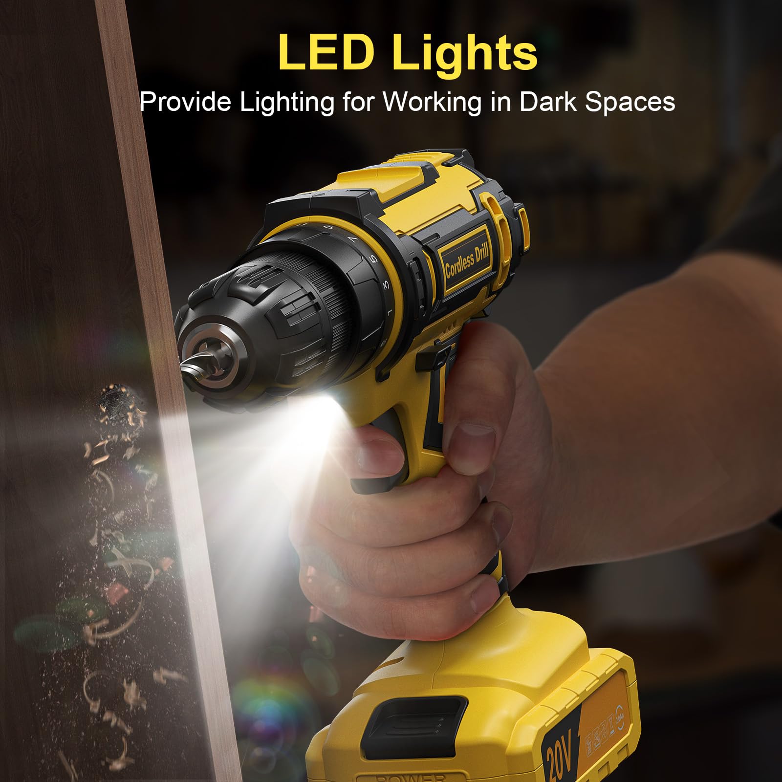 FAHEFANA Cordless Drill, 20V Power Drill with 25+1 Max 370 in-lb Torque, Electric Screwdriver Driver with Battery and Charger, 3/8