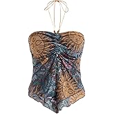 BEAUDRM Women's Y2k Hippie Vintage Boho Tops Gothic Mesh Tie Back Halter Going Out Top Western Fairy 2000s Clothing