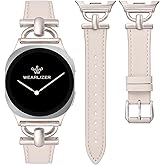 Wearlizer Leather Bands Compatible with Samsung Galaxy Watch 8 Band 40mm 44mm/Watch 8 Classic 46mm, Dressy Designer Slim Leather Strap Wristband Accessories with D-Shape Metal Buckle for Women