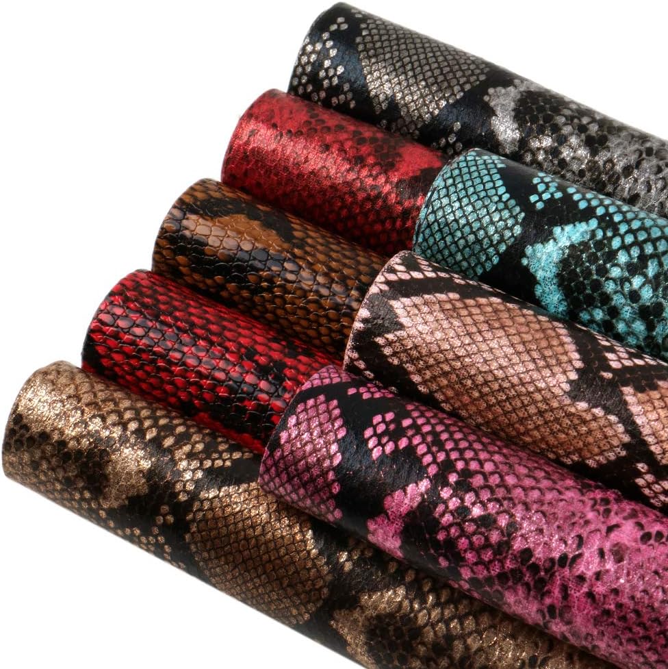 David accessories Snake Pattern Printed Faux Leather Sheets Synthetic Leather Fabric Canvas Back 8 Pcs 7.7" x 12.9" (20 cm x 33 cm) for DIY Earrings Making Craft (Snake Printed)