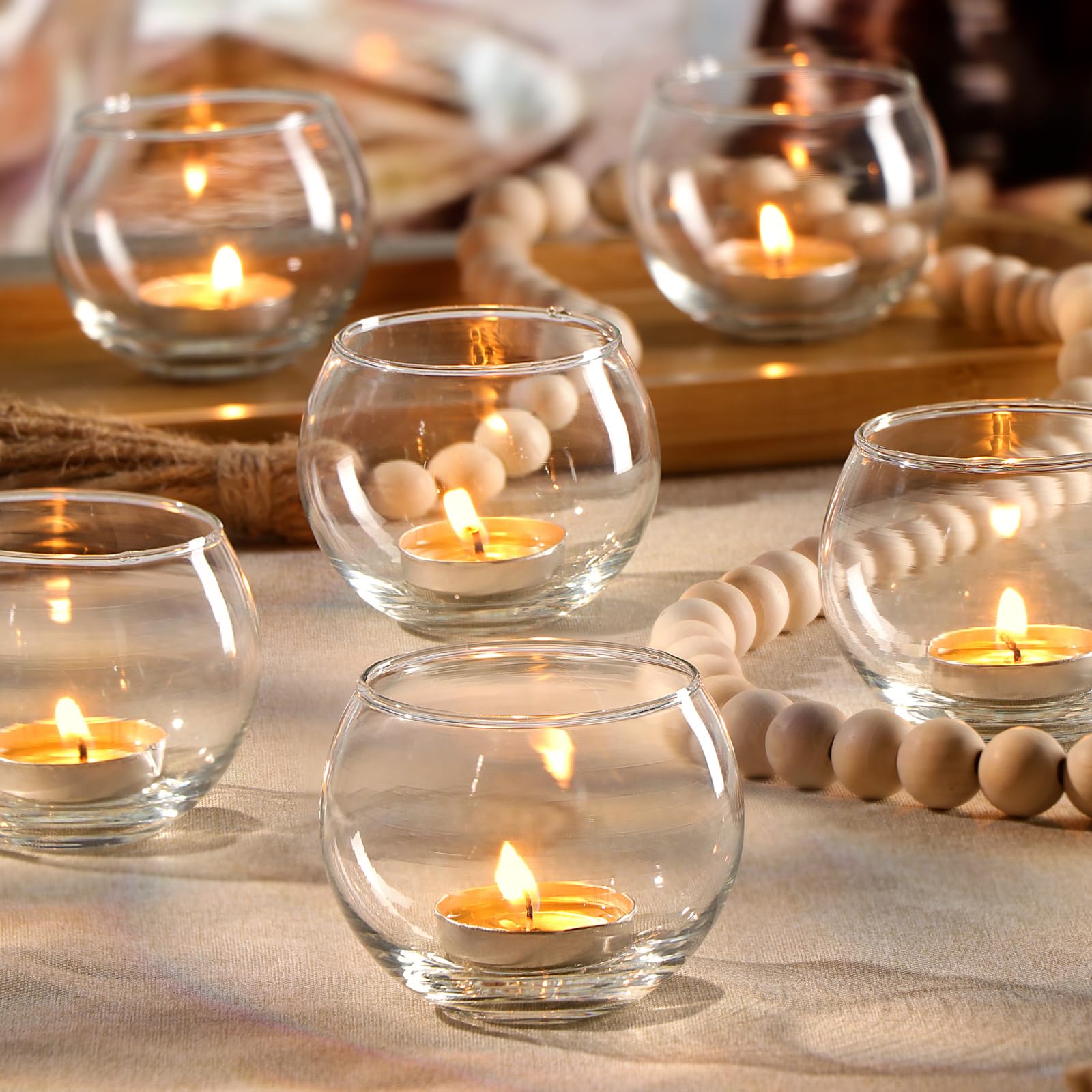 Photo 1 of LAMORGIFT 24 Pcs Clear Tealight Candle Holders - Bulk, Cute Small Vases for Wedding/Engagement/Bridal Shower Parties, Table Centerpieces, Home Decor