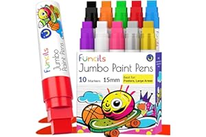 Funcils 10 Jumbo Acrylic Paint Markers - 15mm Fat Acrylic Paint Pens for Canvas, Rock Painting, Wood, Plastic, Glass - Large 