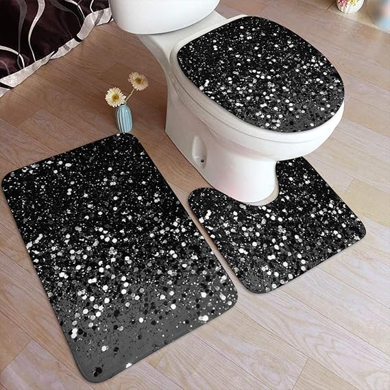 Beauty-Design Badezimmerteppich-Set, dunkelgrau, schwarz, glitzernd, 3