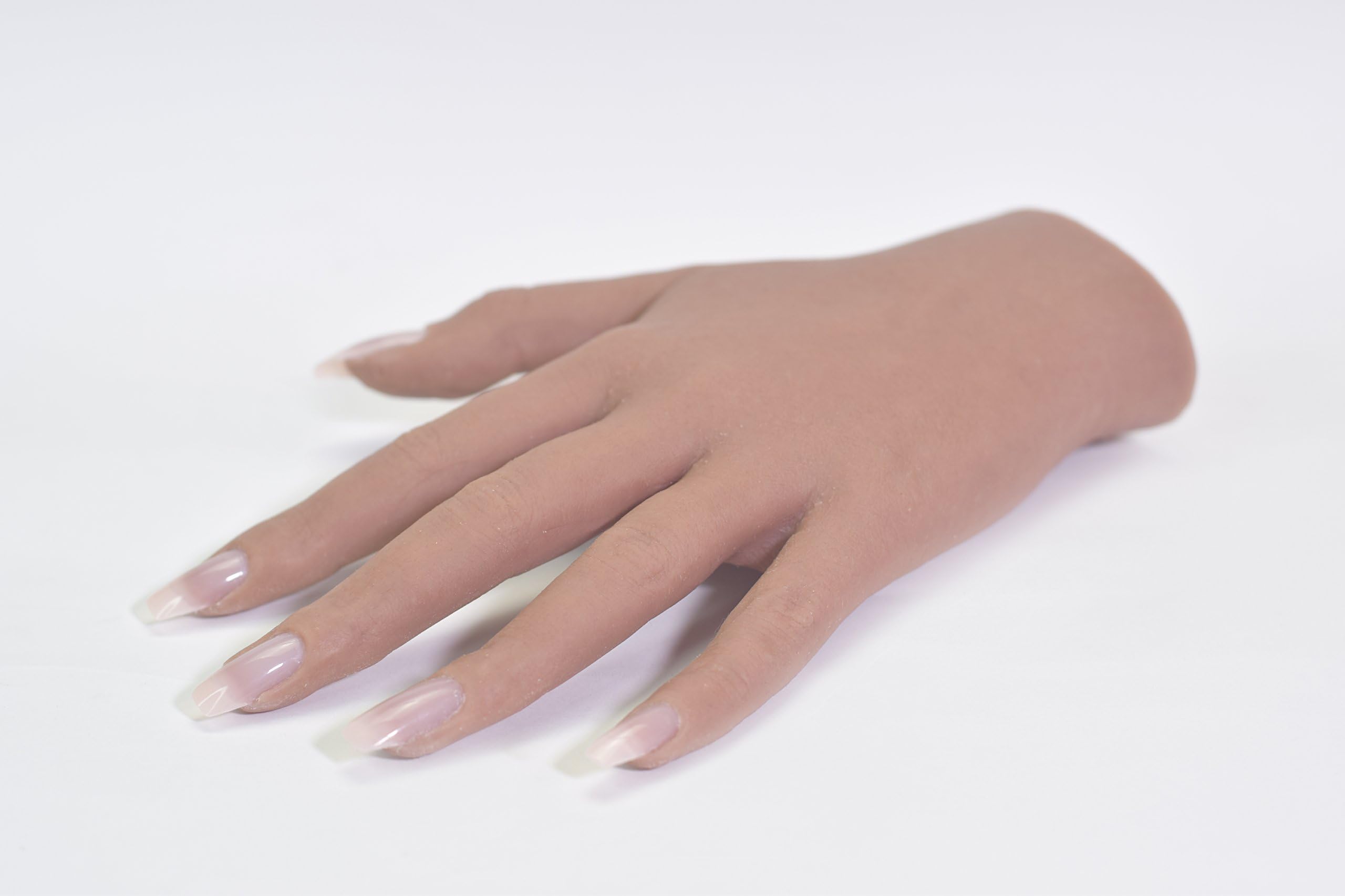 Silicone Practice Hand Realistic Hard Gel Acrylic Nail Art (Regular Left, Tan)