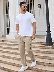 PLEPAN Men's Casual Cargo Pants Drawstring Hiking
