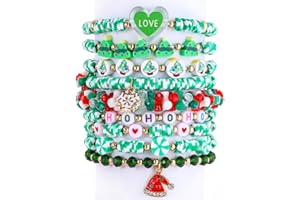 Cooluckday Breast Cancer Bracelets Women Halloween Bracelets Christmas Bracelets Valentine's Day Bracelets St.Patrick's Day Bracelet Clay Bracelet Stackable Rainbow Friendship Bracelet Gift