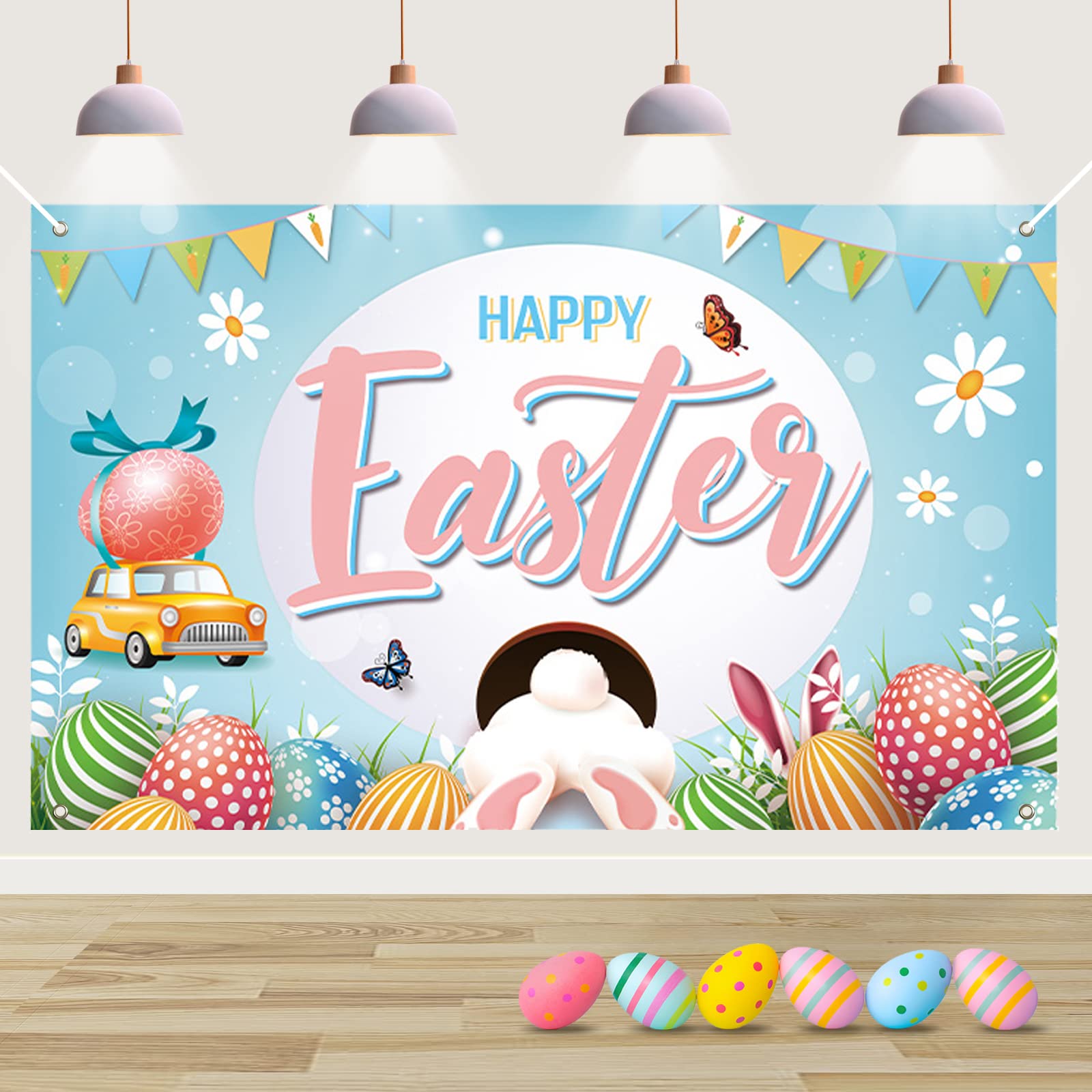 Koliphy Easter Backdrop Banner, Blue, 180 x 110 cm, Easter Decorations, Banner