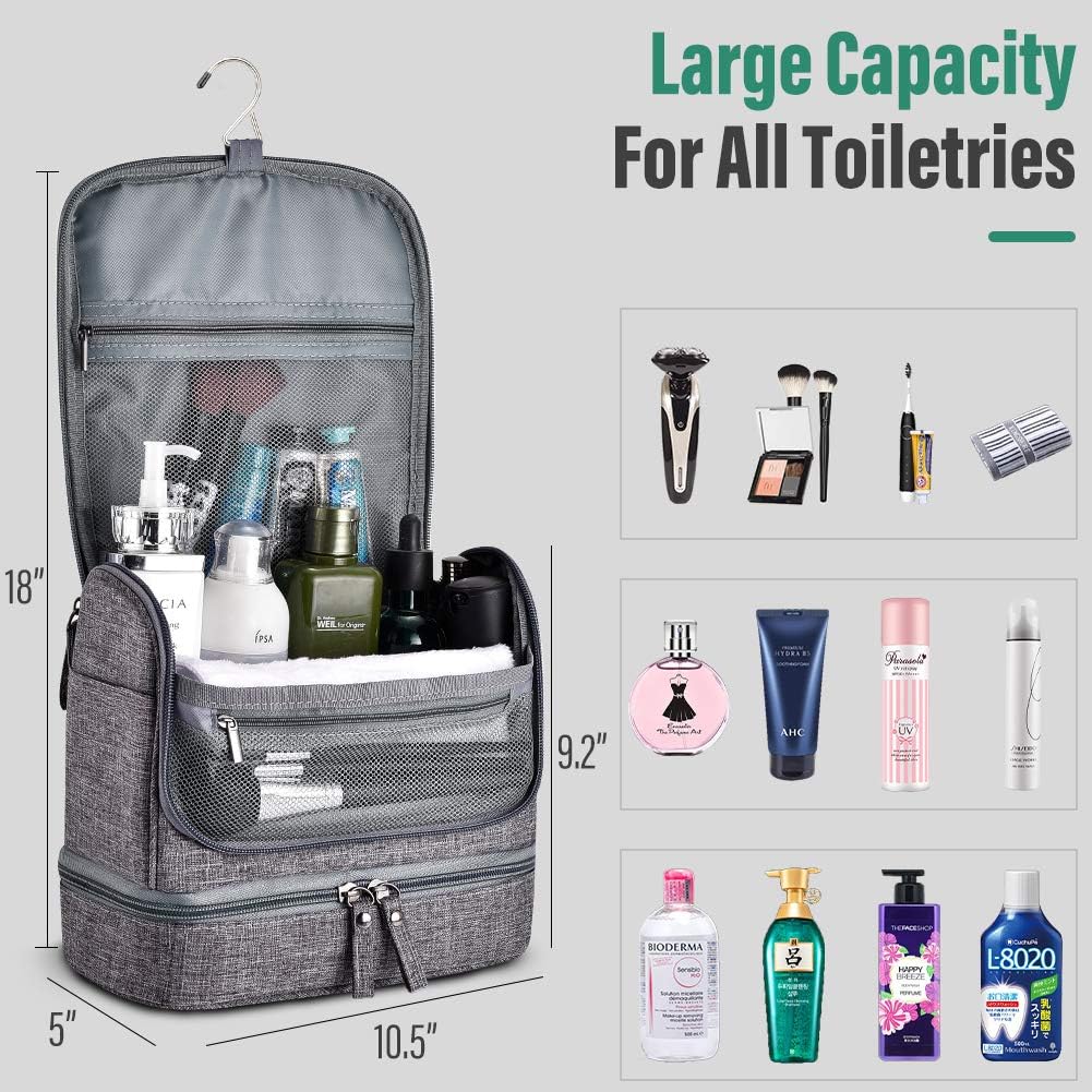 Toiletry Bag, VAGREEZ Upgraded Hanging Travel Toiletry Organizer Kit with Heavy-duty Zippers Waterproof Comestic Bag Dop Kit for Men or Women (Grey): Clothing