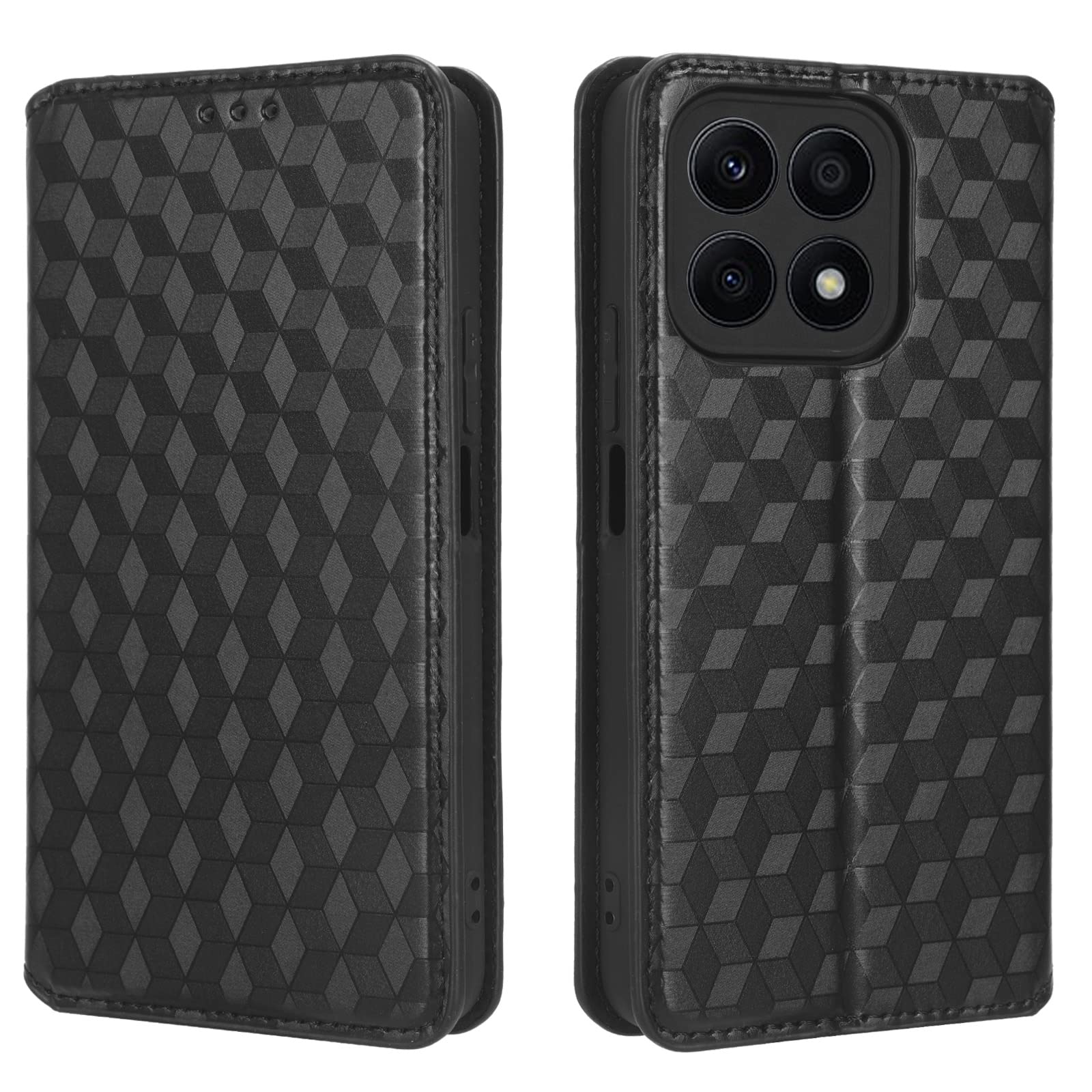 Unichthy Phone Case for Honor X8a Cover Flip Shockproof 3D Fashion Wallet Case Anti-slip PU Leather Stand Magnetic Closure Folio Bumper Protective Phone Skin for Honor X8a Black